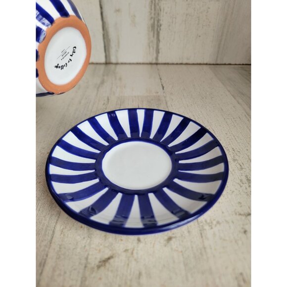City to cottage dark blue striped teacup mug saucer set - Picture 6 of 8